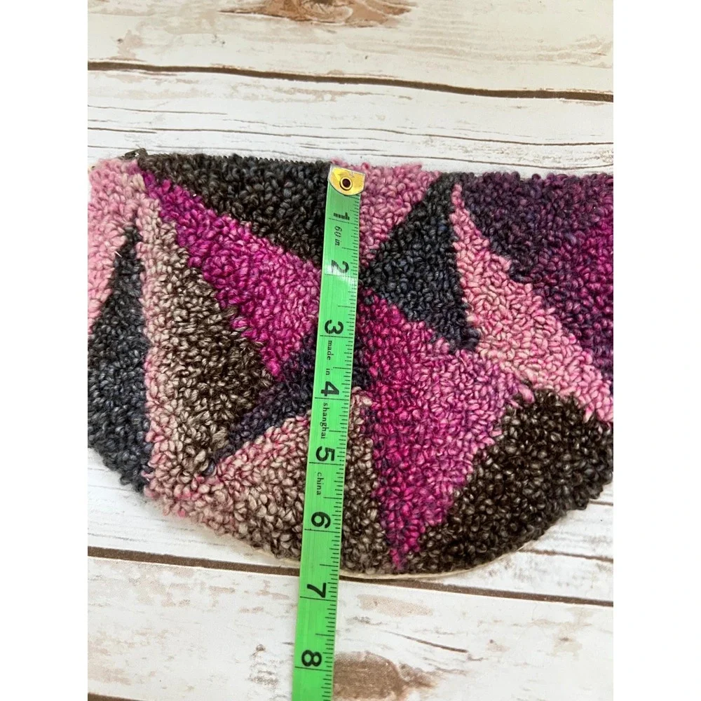 Handmade Clutch Multi-color Punch Needle Tufted Checkered Large OS